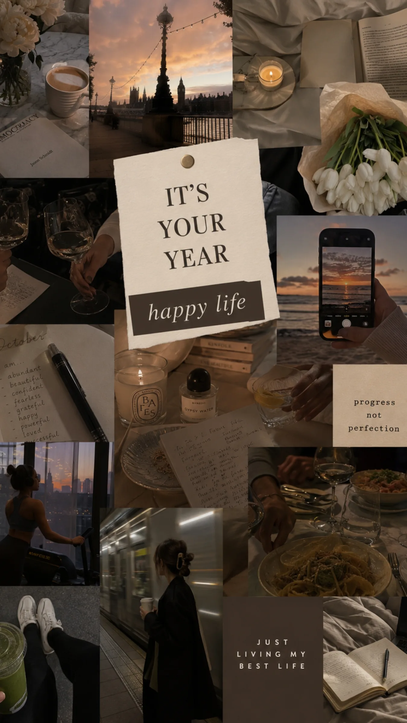 A Year of Intentional Living aesthetic moodboard