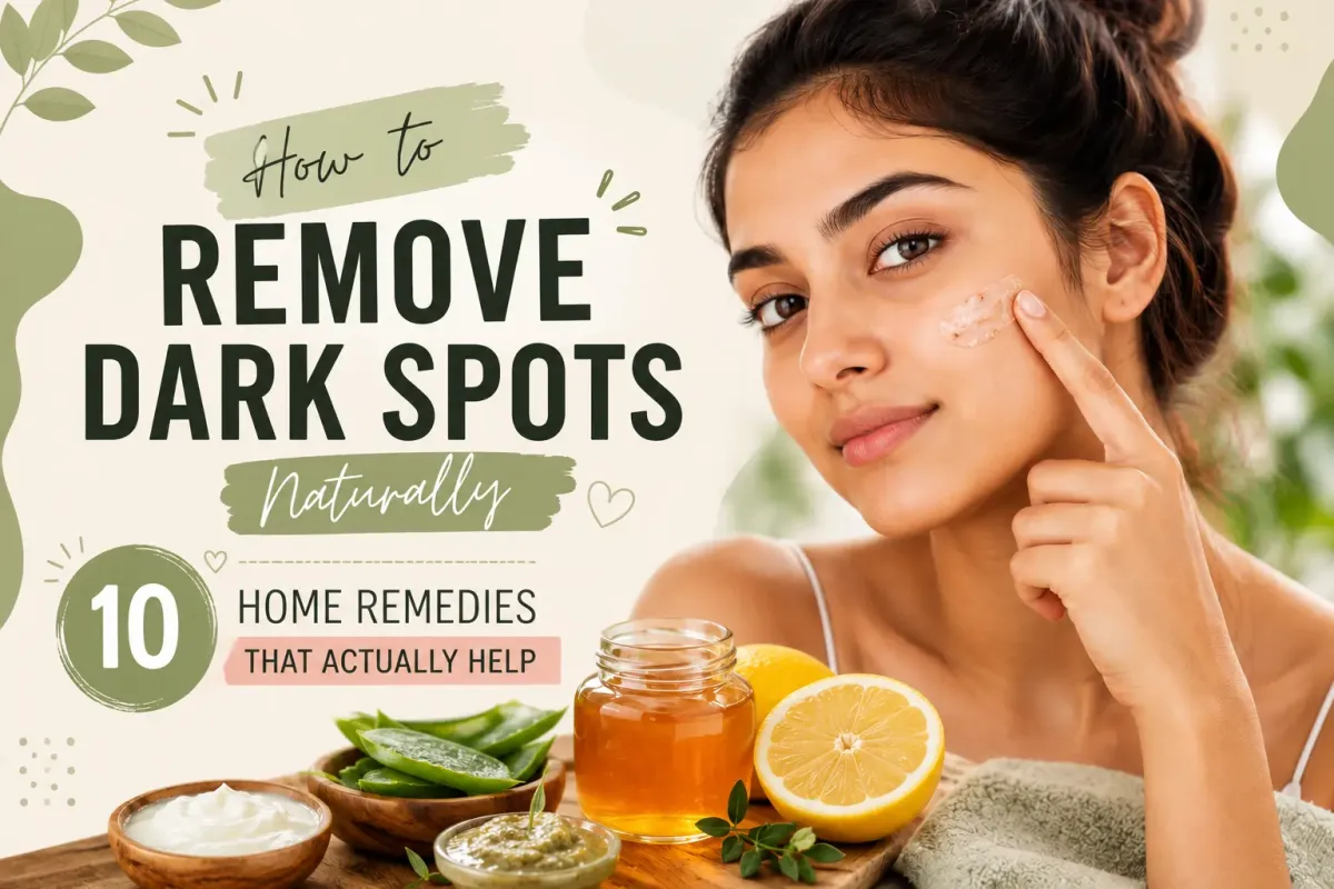 Woman with clear skin showing natural remedies to remove dark spots on the face