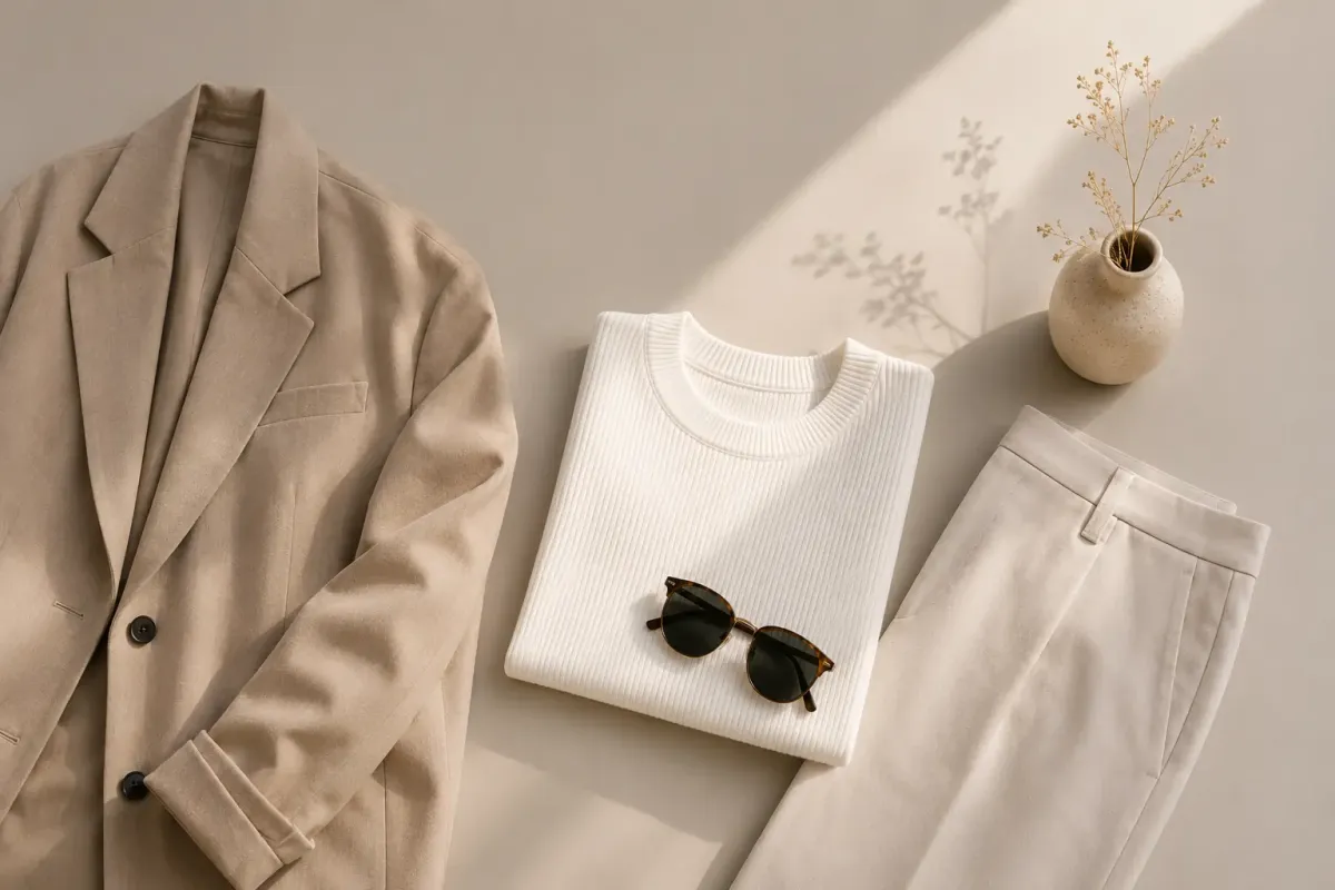 Confident woman wearing a modern neutral-toned outfit with layered accessories, showcasing personal style and breaking traditional fashion rules