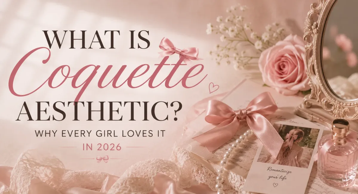 Coquette aesthetic combines bows, lace, pearls, and romantic feminine fashion to create one of the biggest aesthetic trends of 2026.