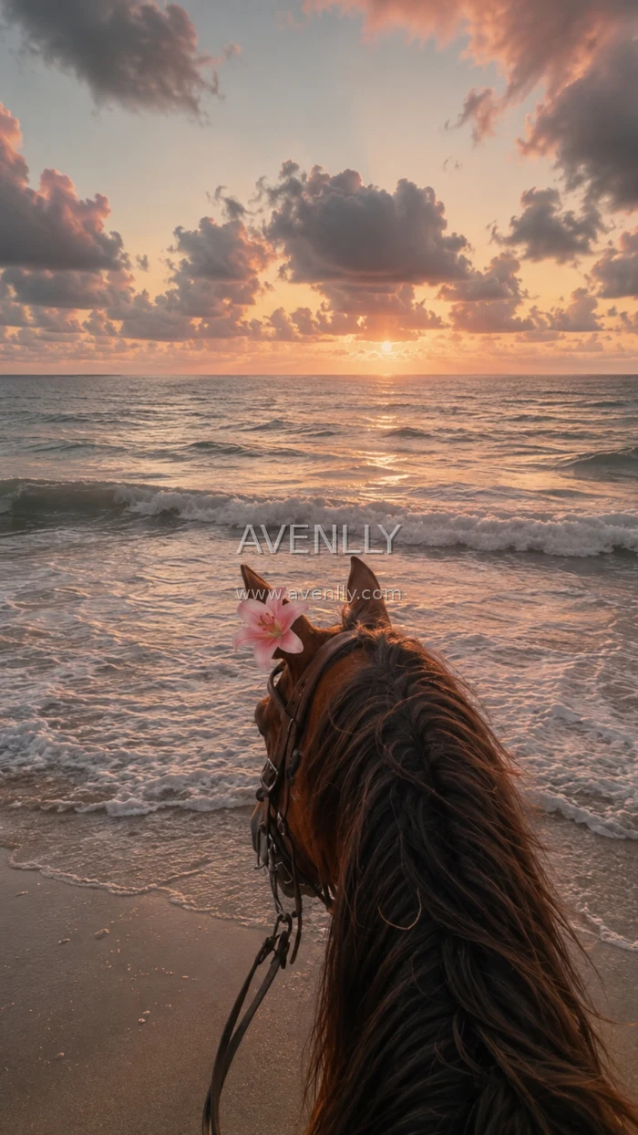 Aesthetic Horse Beach Sunset Wallpaper