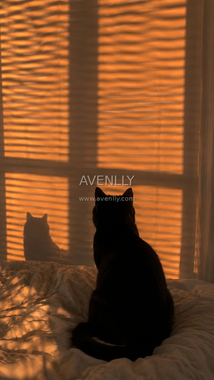 Black Cat Golden Hour Wallpaper | Cozy Sunset Aesthetic (4K)