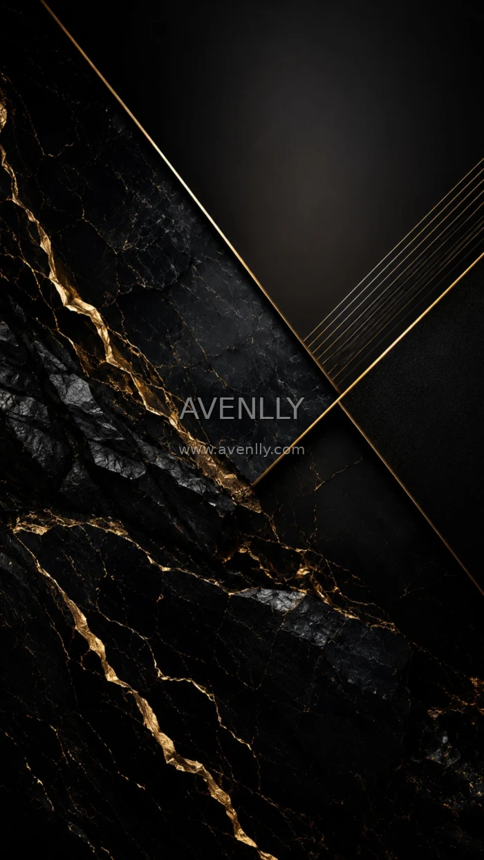 Black & Gold Geometric Marble Wallpaper | Luxury Abstract 4K