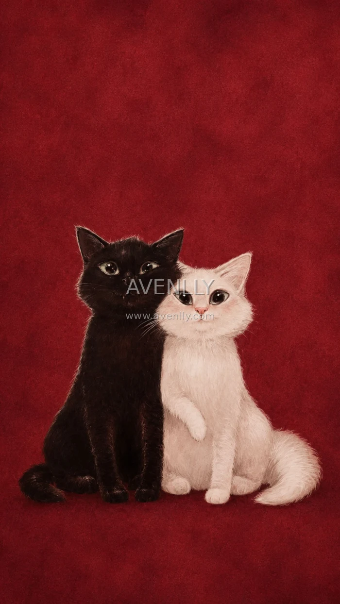 Black & White Cats Aesthetic Wallpaper | Cozy Cherry Red Phone Background (4K)