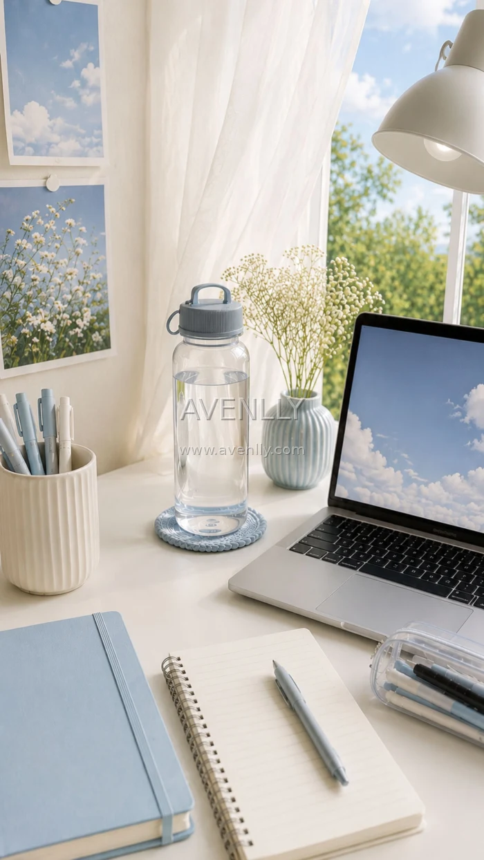 Blue Sky Study Corner Aesthetic | 4K Wallpaper