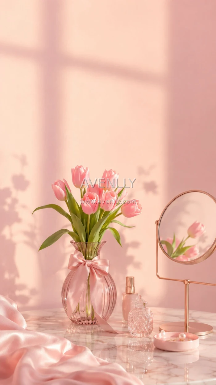 Blush Pink Vanity Aesthetic Wallpaper | Soft Luxury Floral Decor Background