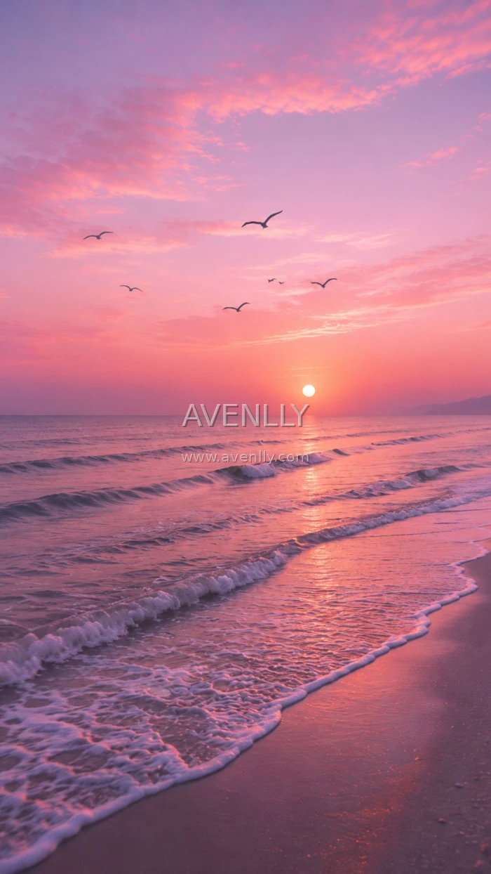 Blush Sunset Shores Aesthetic | Wallpaper 4K