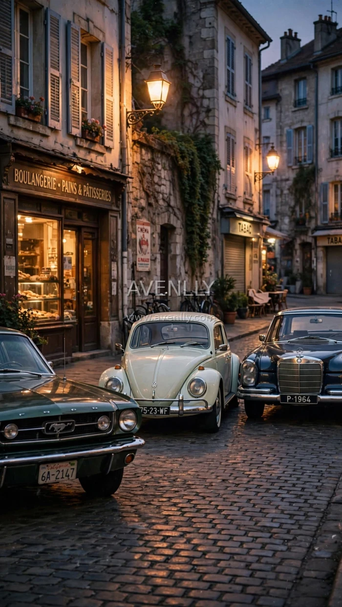 Classic European Vintage Cars Wallpaper | Old Town Evening Street 4K