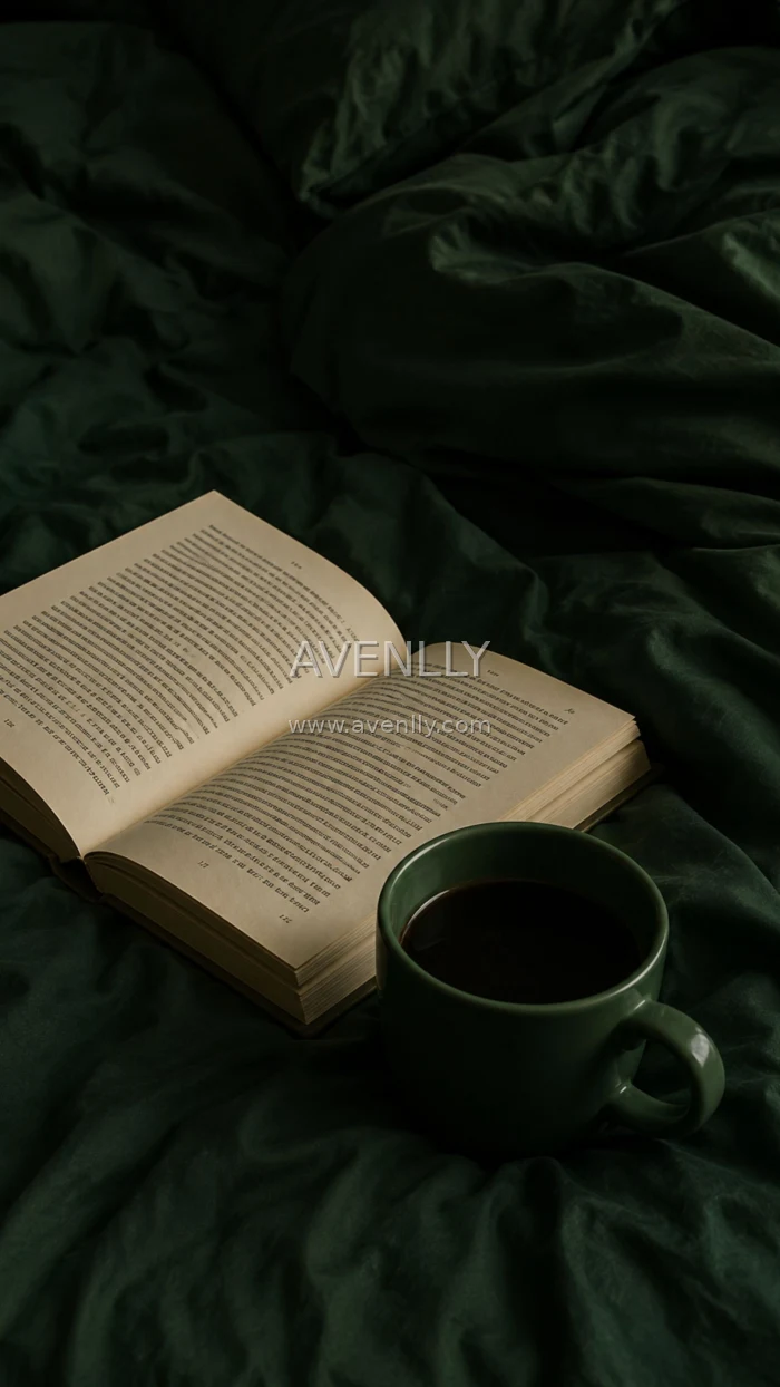 Cozy Coffee Book Wallpaper | Dark Green Reading Aesthetic