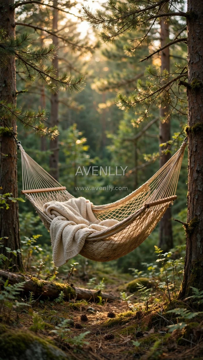 Cozy Forest Hammock Sunlight 4K Wallpaper