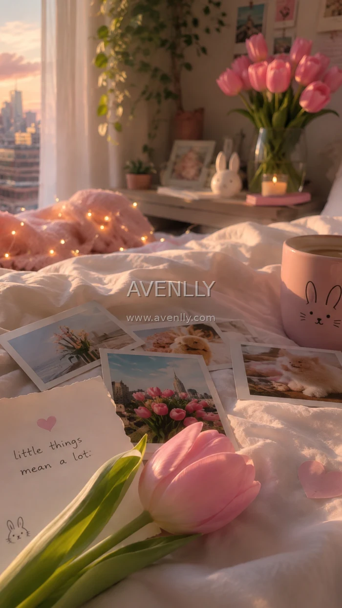 Cozy Pink Tulip Bedroom Aesthetic Wallpaper 4K