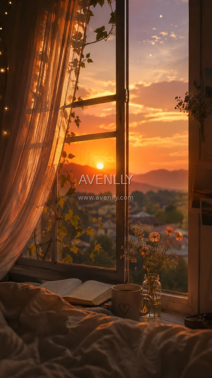 Cozy Sunset Window Aesthetic Wallpaper 4K