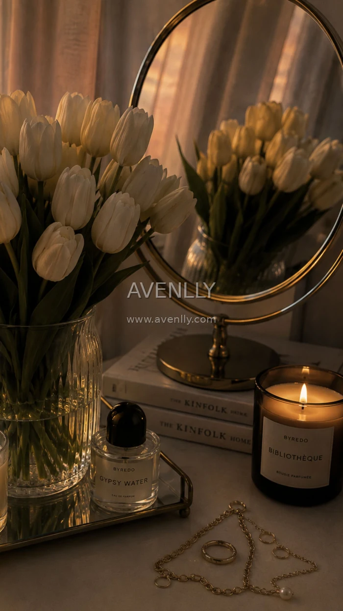 Cozy Tulip Candle Aesthetic Wallpaper