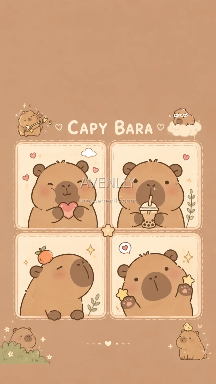 Cute Capybara Kawaii Collage Wallpaper 4K