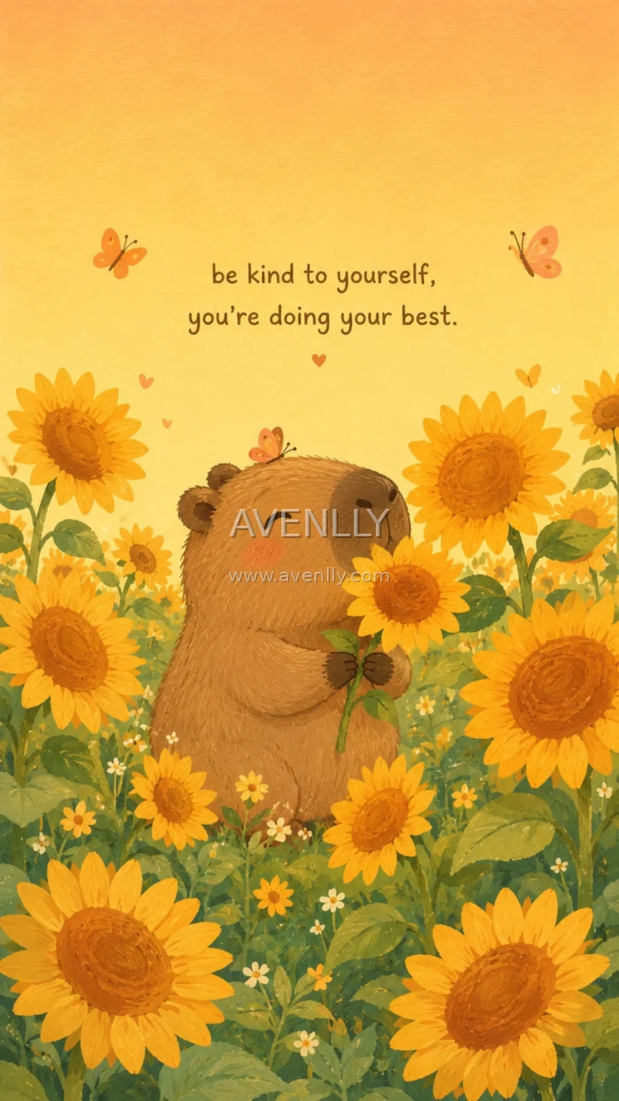 Cute Capybara Sunflower Wallpaper