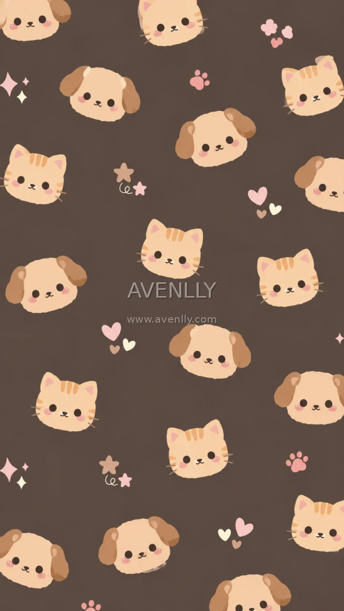 Cute Kawaii Cat & Dog Pattern Wallpaper 4K