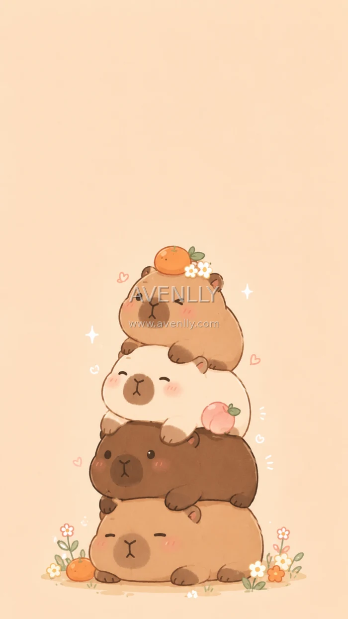 Cute Stacked Capybara Aesthetic Wallpaper HD