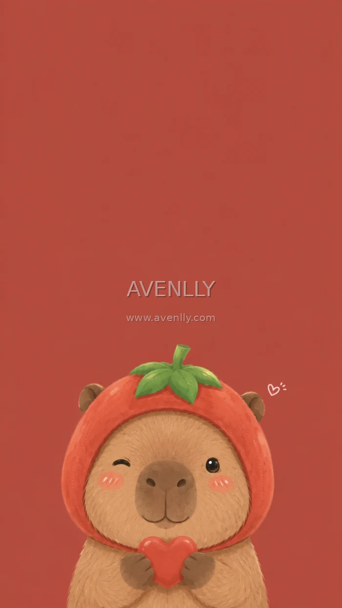 Cute Tomato Capybara Aesthetic Wallpaper 4K
