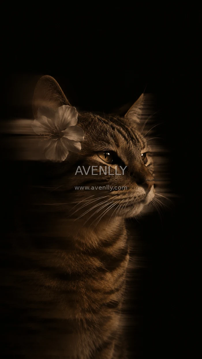 Dark Brown Cat Flower Aesthetic Wallpaper