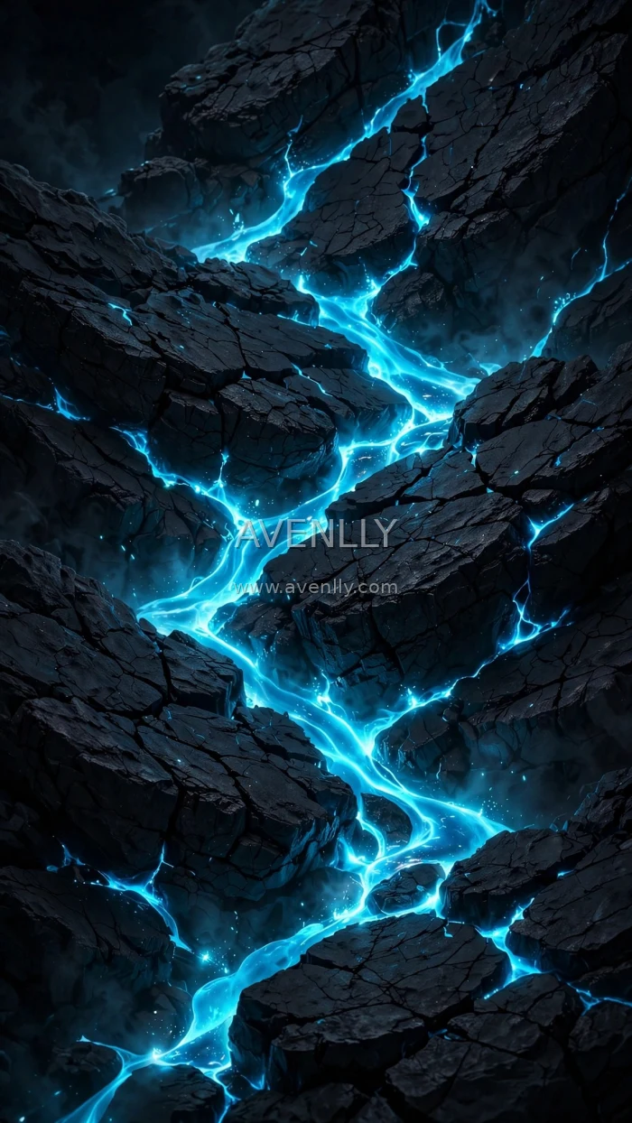 Dark Cyan Neon Lava Rocks AMOLED Wallpaper 4K