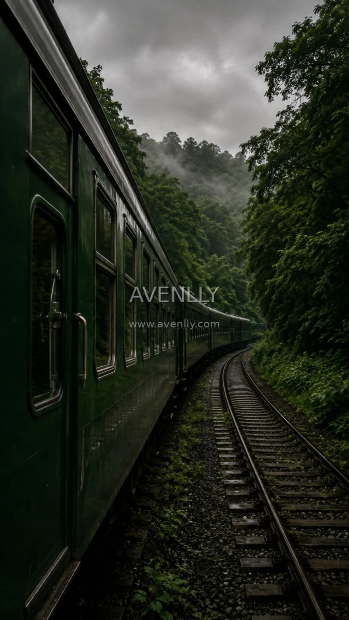 Dark Green Forest Train Wallpaper | Moody Nature Aesthetic 4K