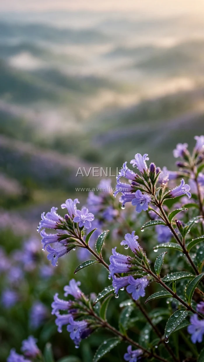 Dew-Kissed Purple Wildflowers Wallpaper | Morning Bloom Nature 4K
