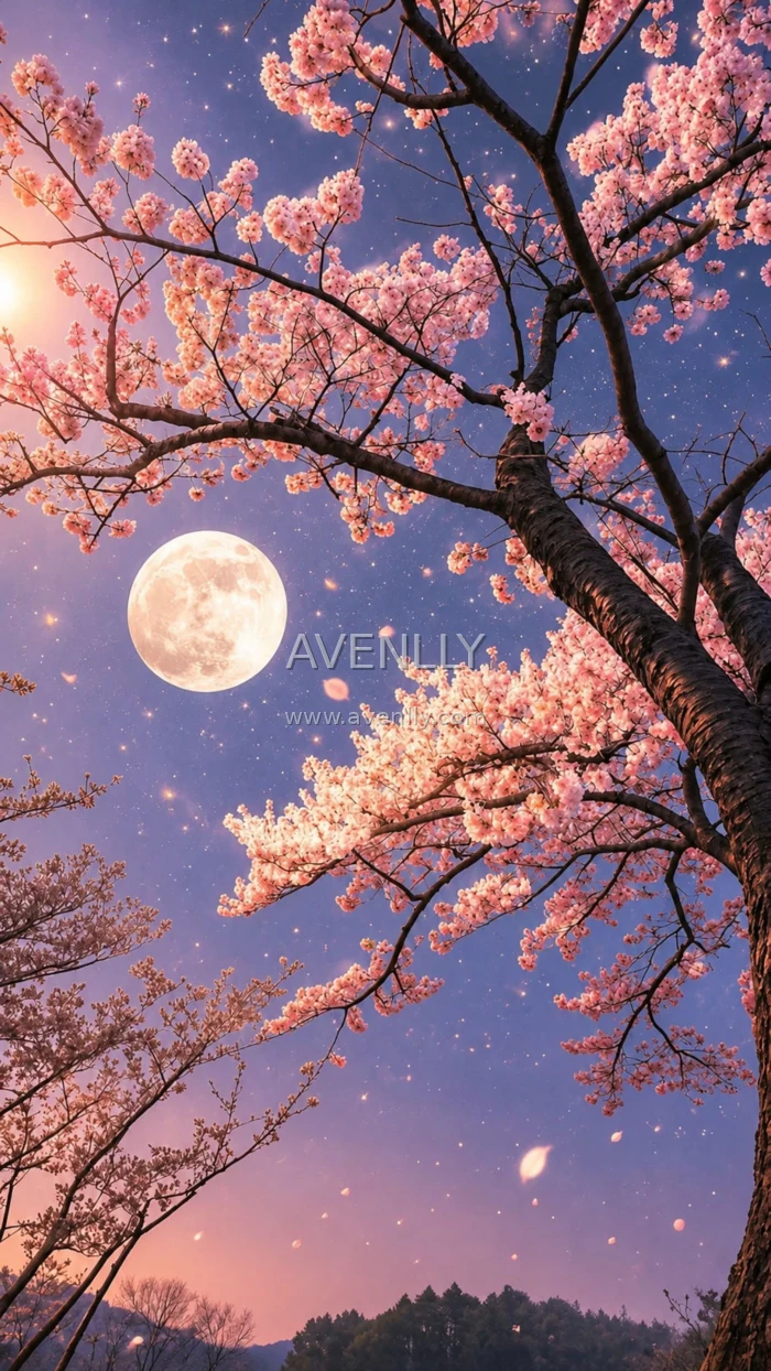 Dreamy Cherry Blossom Moon Wallpaper