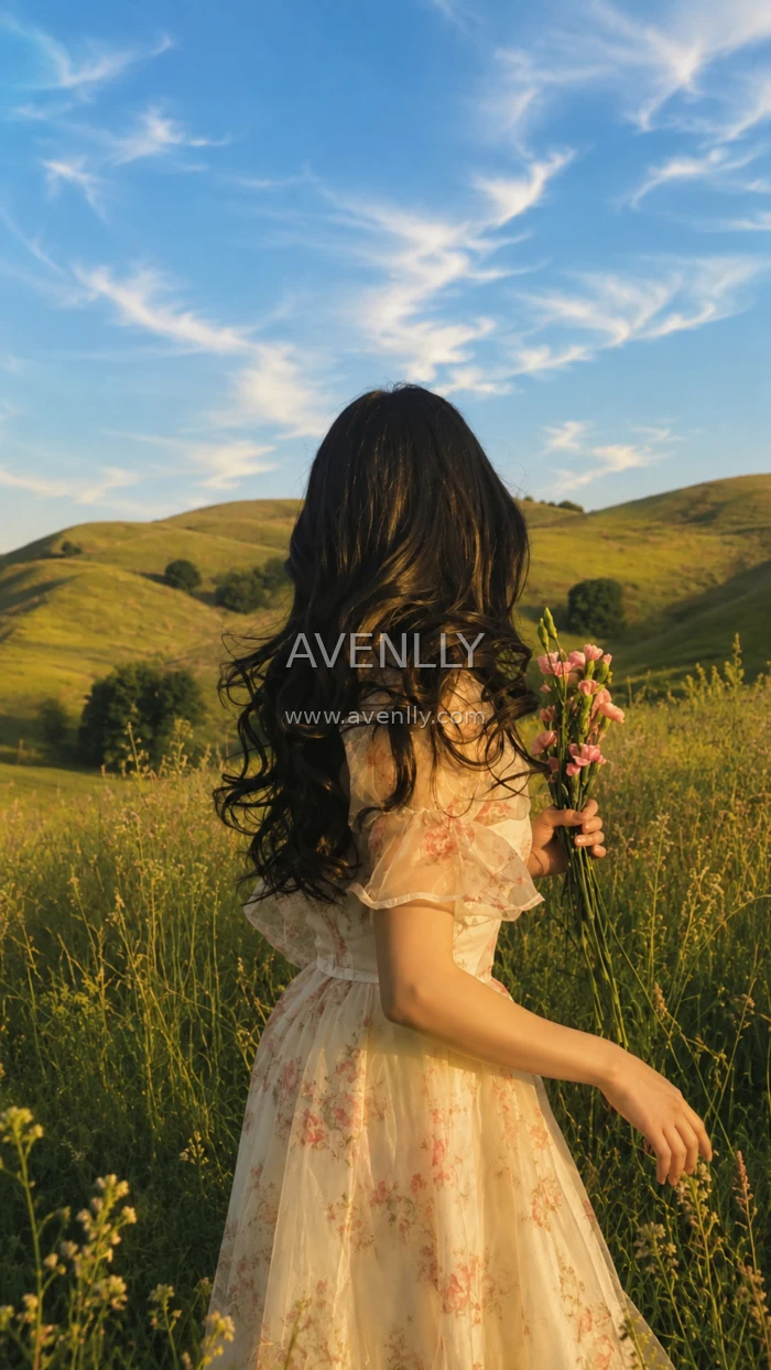 Dreamy Meadow Girl Aesthetic Wallpaper