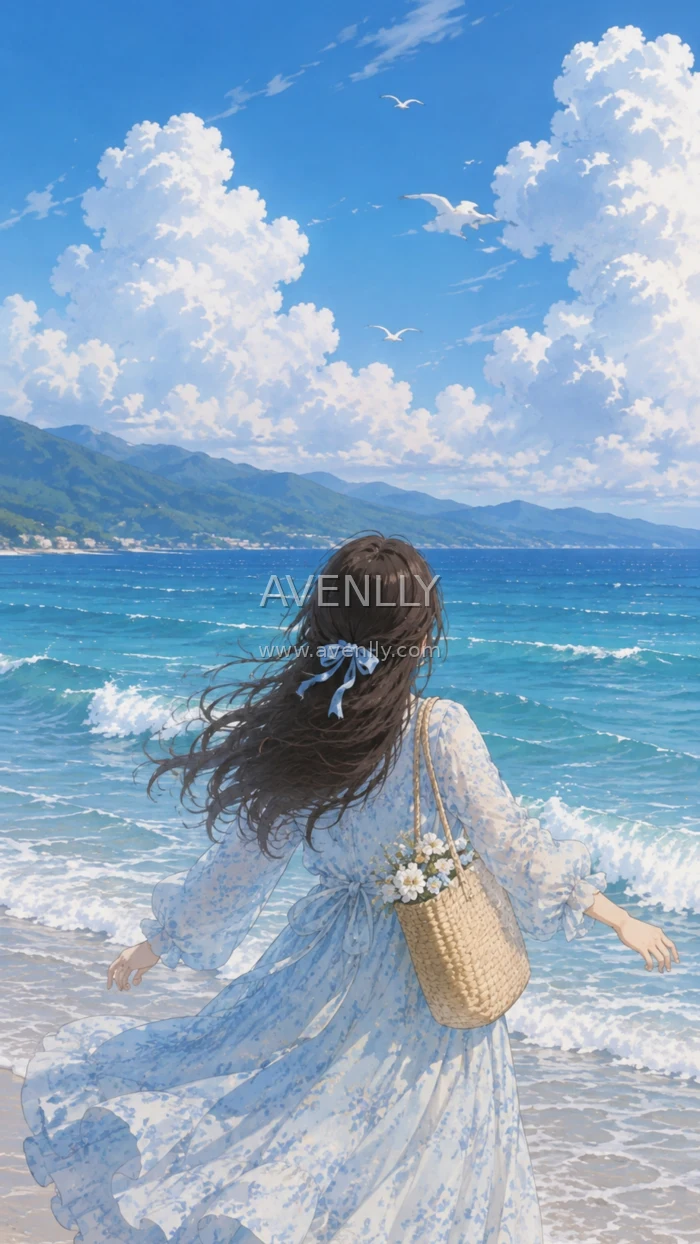 Dreamy Ocean Breeze Anime Aesthetic Wallpaper