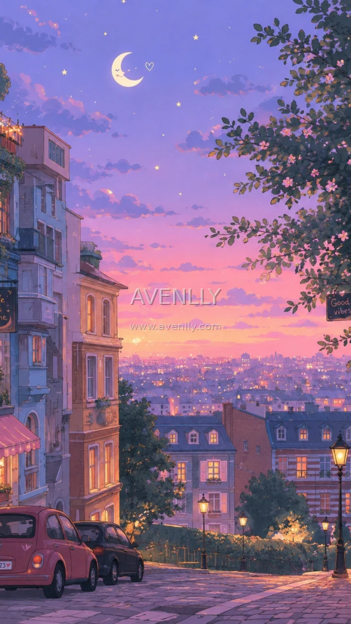 Dreamy Paris Sunset City Aesthetic Wallpaper