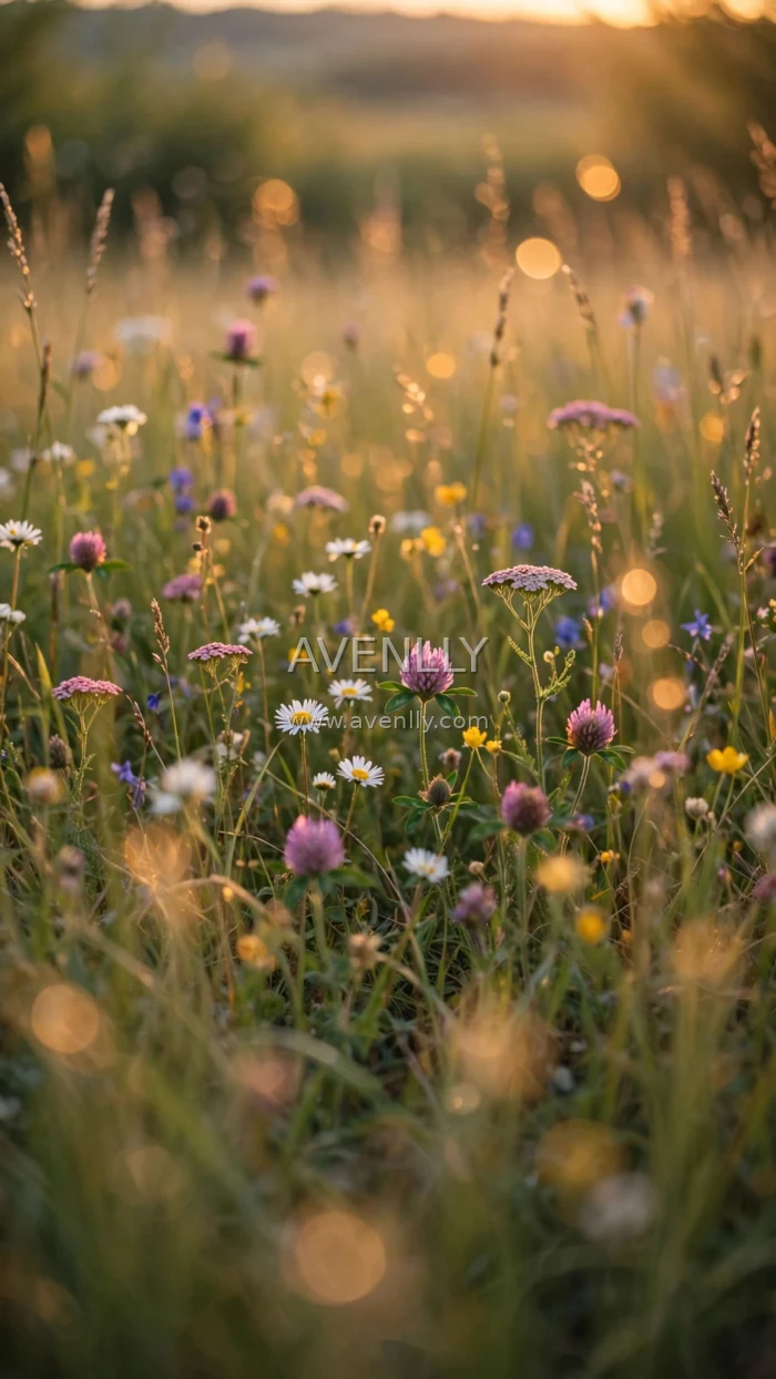 Dreamy Wildflower Meadow Golden Hour 4K Wallpaper
