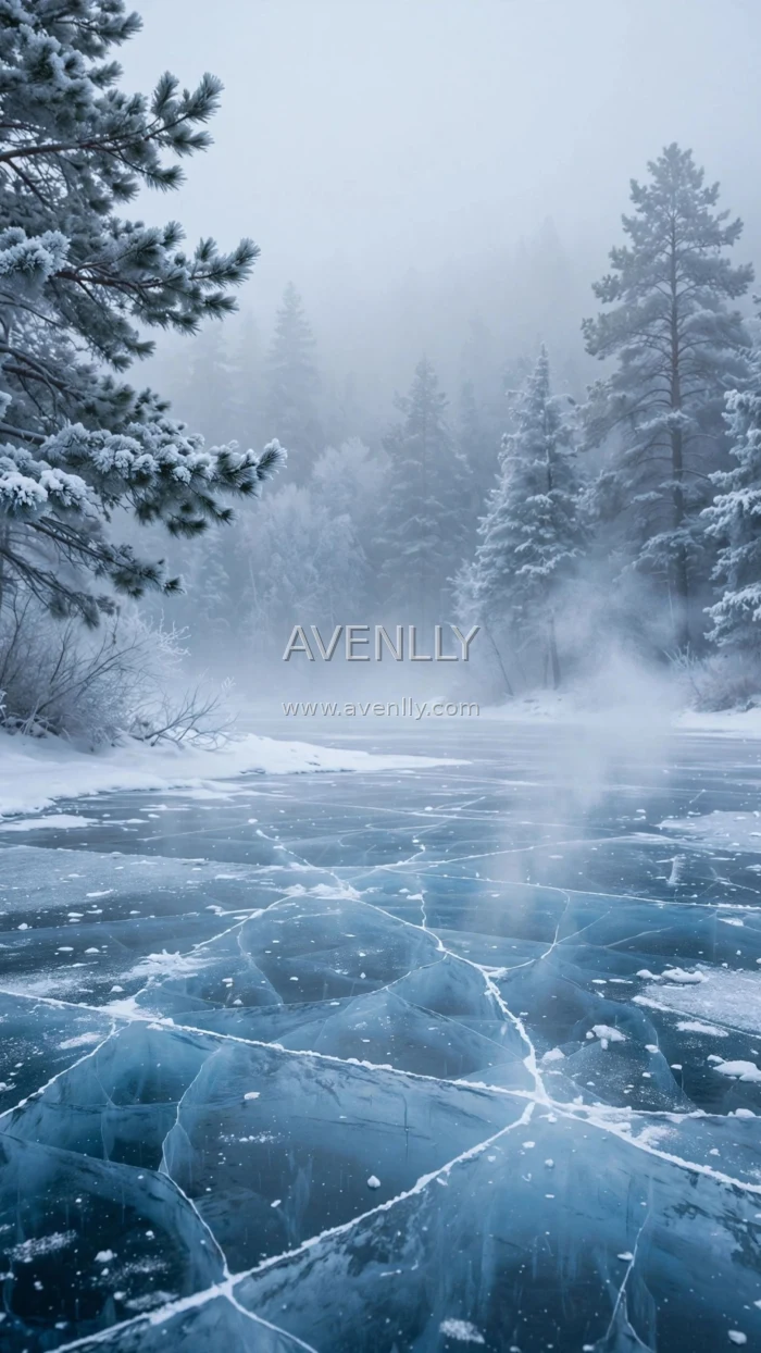 Frozen Lake Winter Forest Wallpaper | Snowy Ice Landscape 4K
