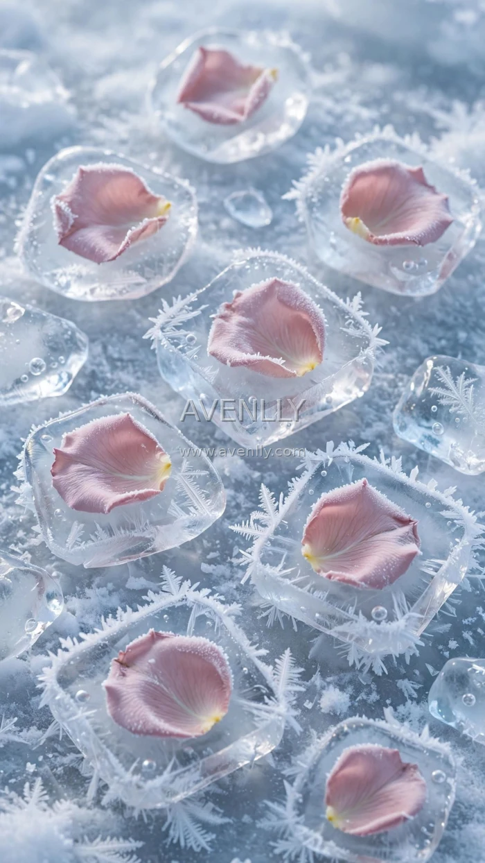 Frozen Rose Petals Wallpaper | Frosted Floral Ice Aesthetic 4K