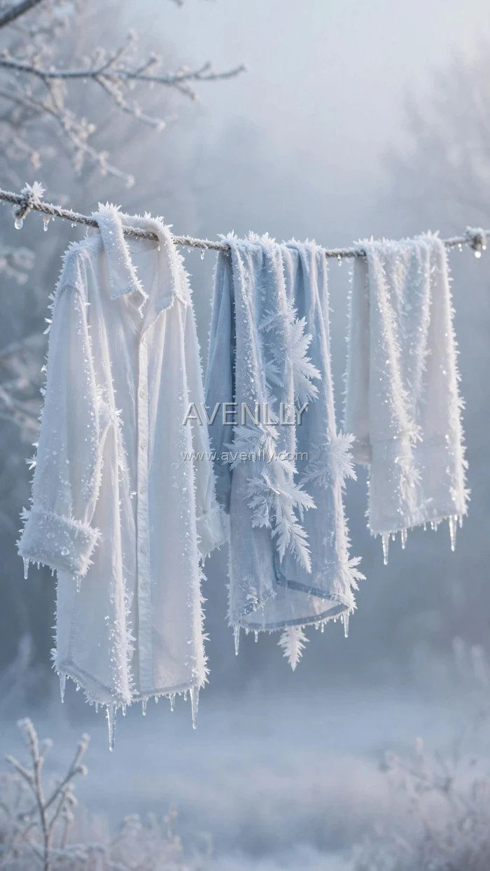 Frozen Winter Laundry Wallpaper | Frost-Covered Clothesline 4K