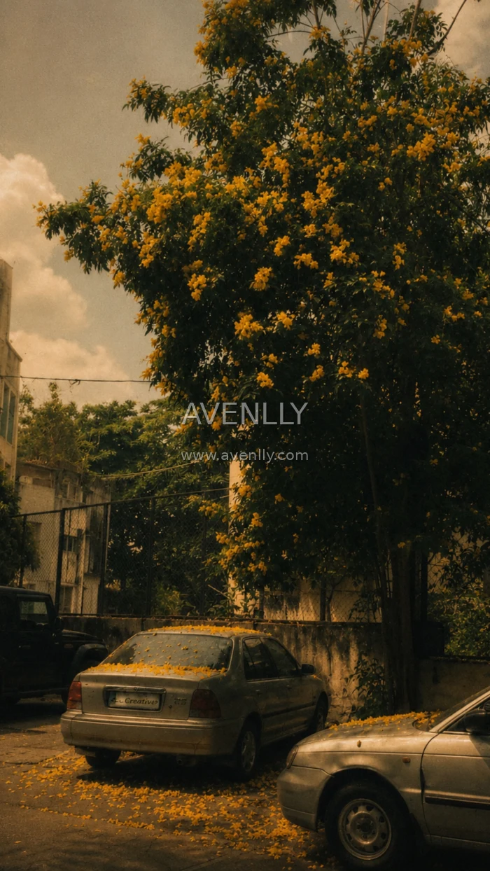 Golden Blossom Street – Vintage Aesthetic  Wallpaper 4K