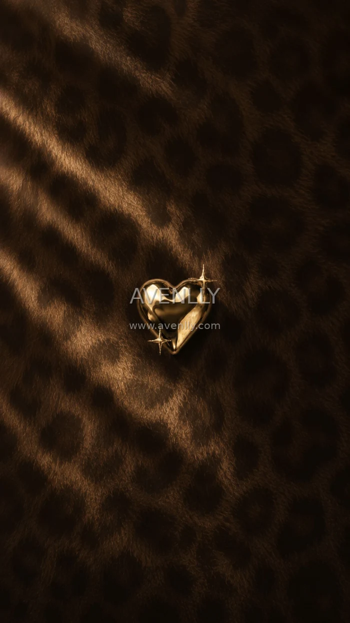 Golden Heart Brown Aesthetic Wallpaper | Luxury Leopard Print Background HD