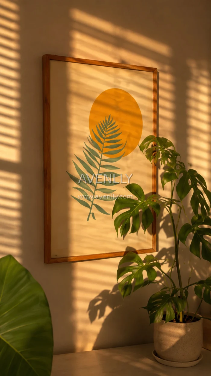 Golden Hour Botanical Wall Art Aesthetic Wallpaper | Minimal Cozy Room (4K)