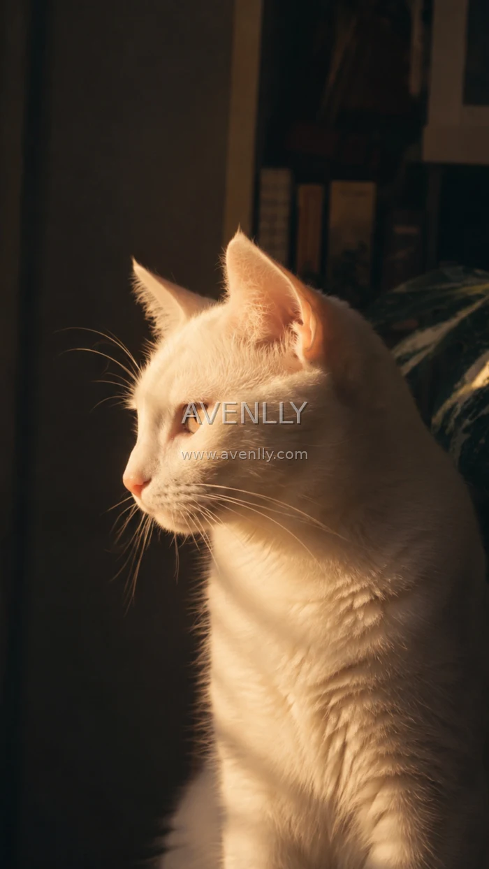 Golden Light White Cat Aesthetic Wallpaper HD
