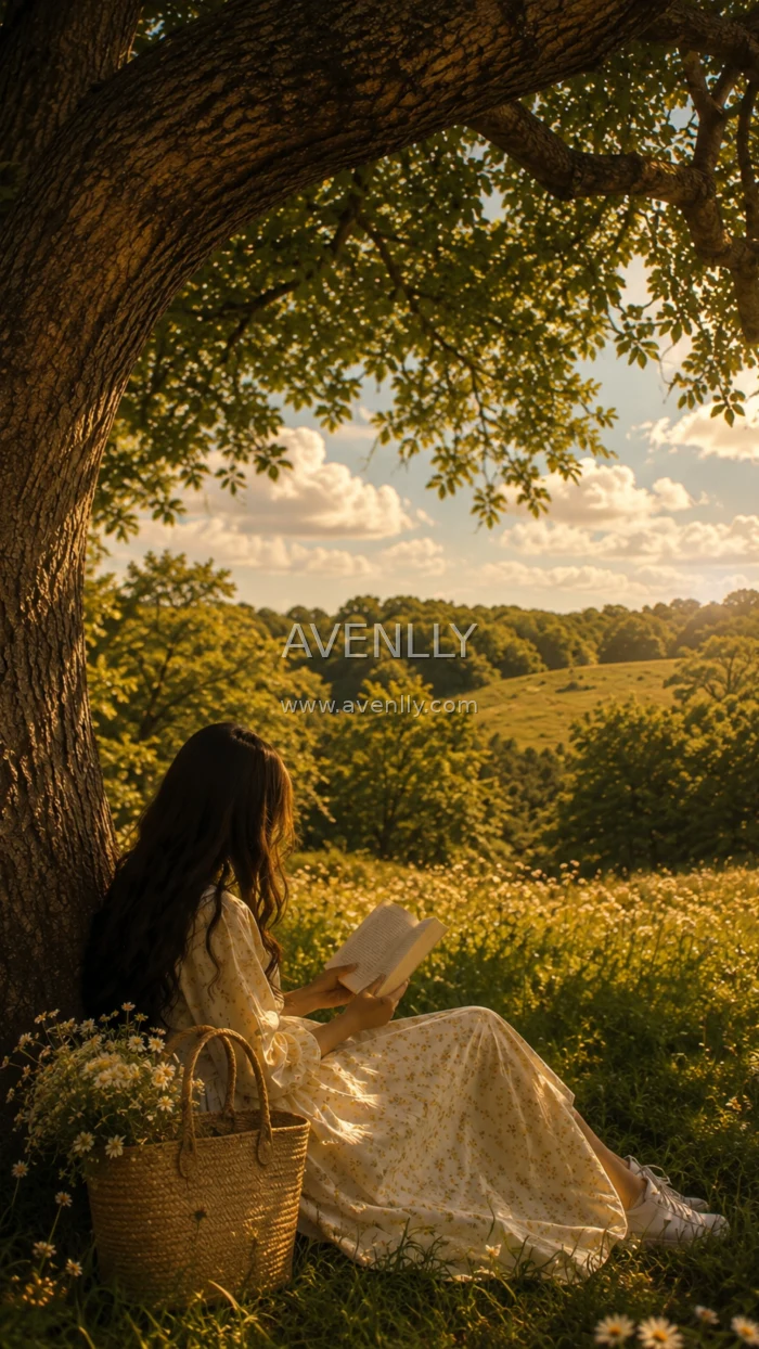 Golden Meadow Reading Aesthetic Wallpaper