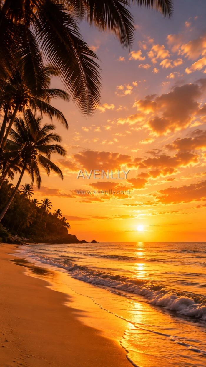 Golden Sunset Beach Aesthetic Wallpaper | Tropical Ocean Phone Background (4K)