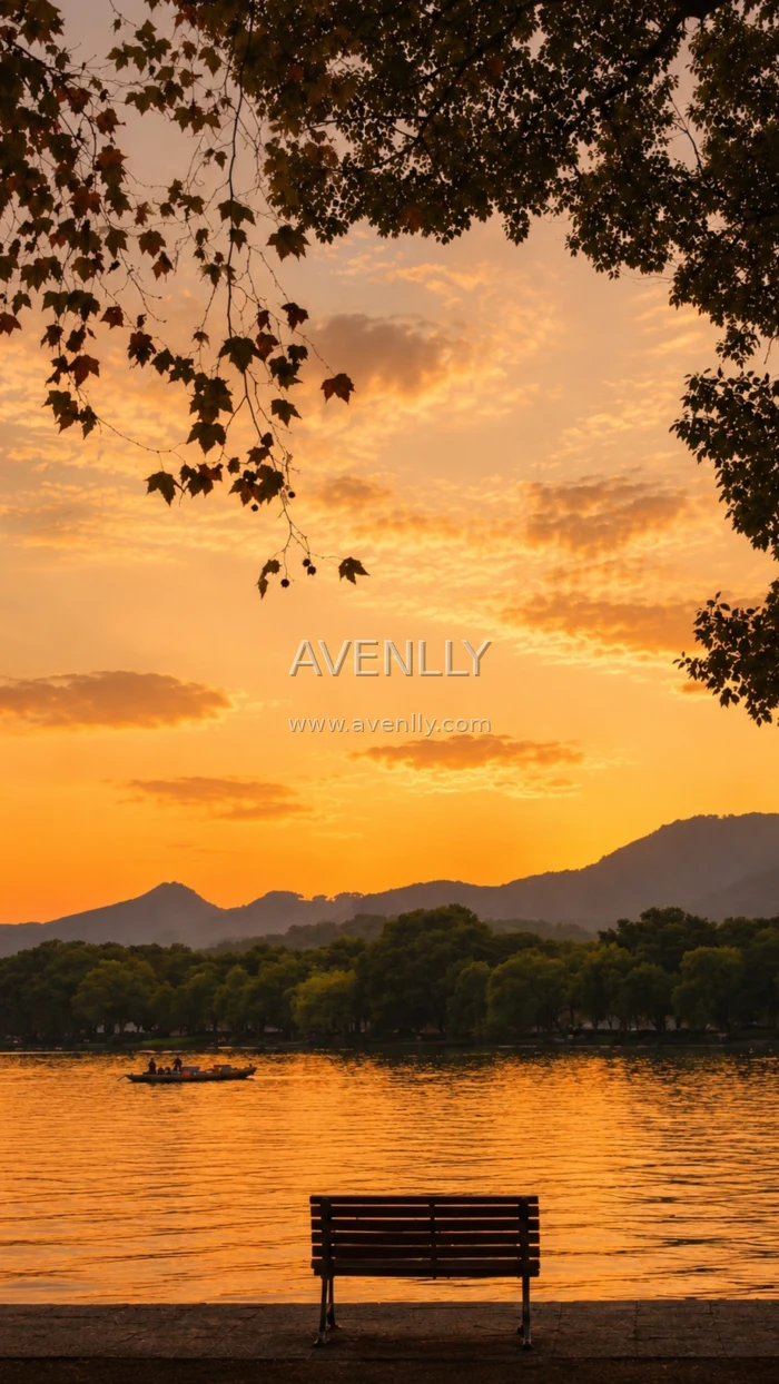 Golden Sunset Lake Aesthetic Wallpaper 4K