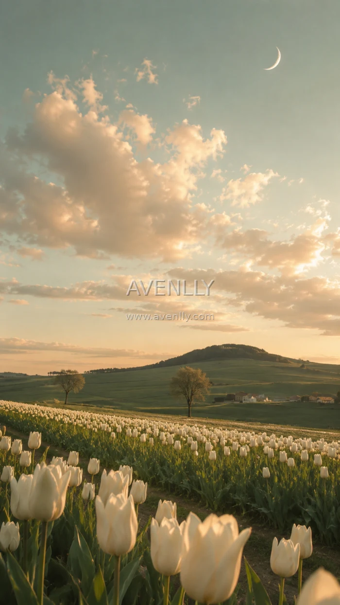 Golden Tulip Meadow Aesthetic Wallpaper