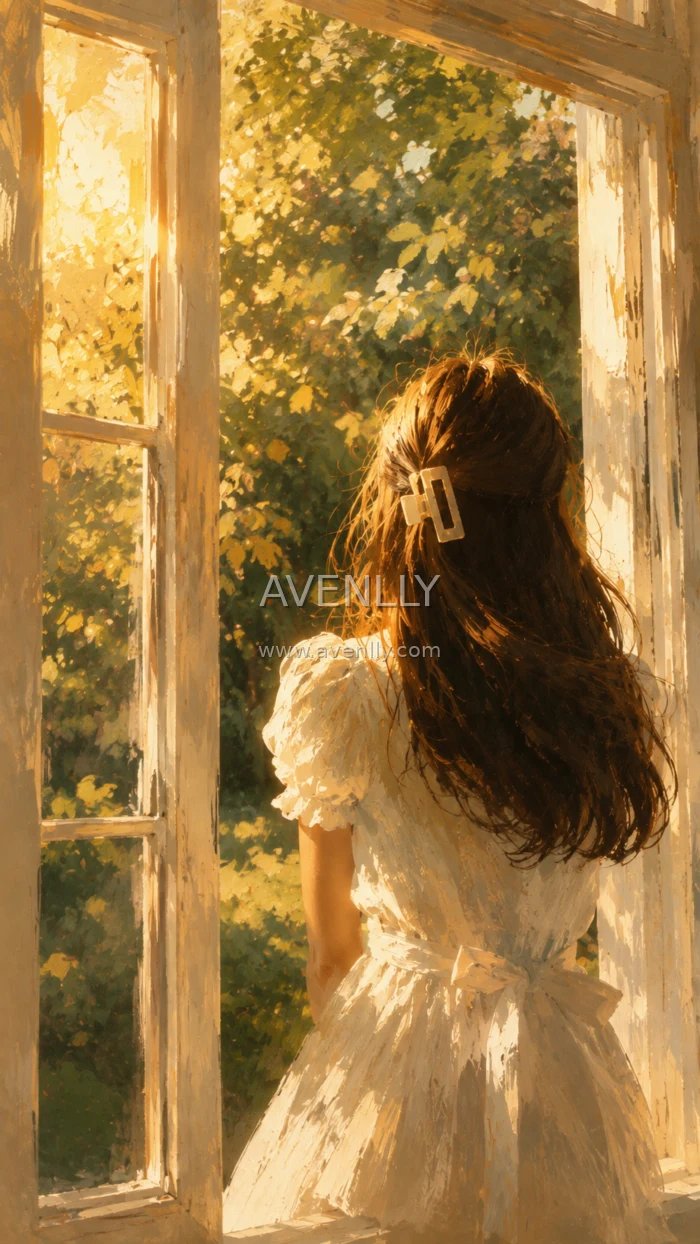 Golden Window Serenity Art Aesthetic Wallpaper