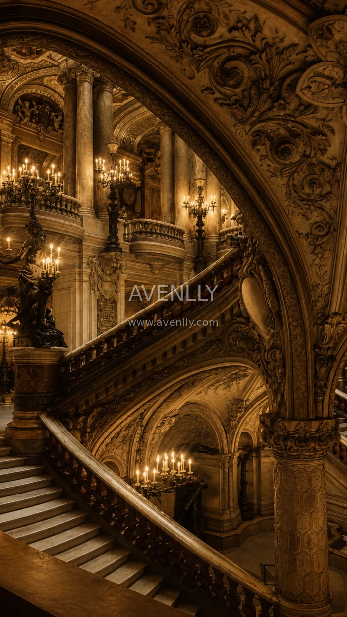 Grand Baroque Palace Staircase Aesthetic Wallpaper