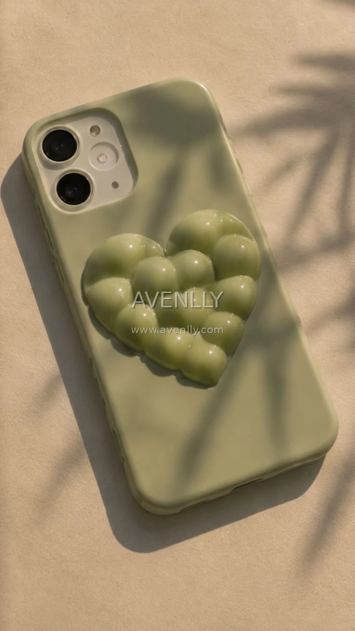 Green Bubble Heart Phone Aesthetic Wallpaper