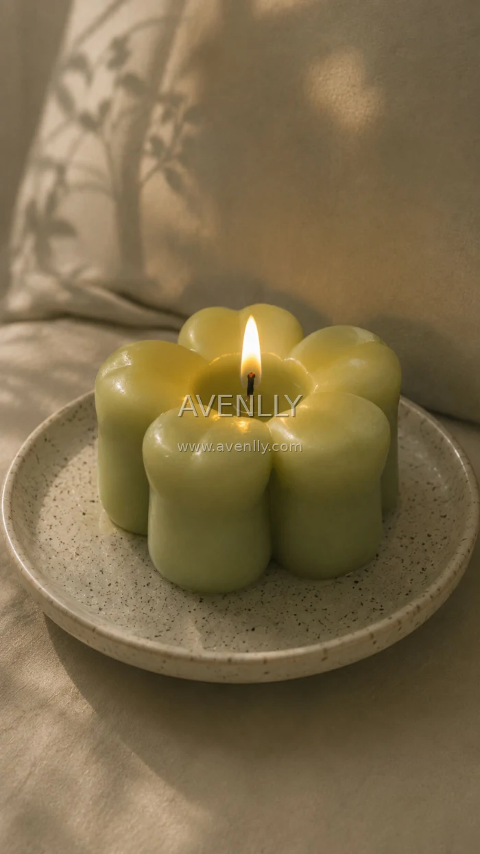 Green Flower Candle Cozy Aesthetic Wallpaper