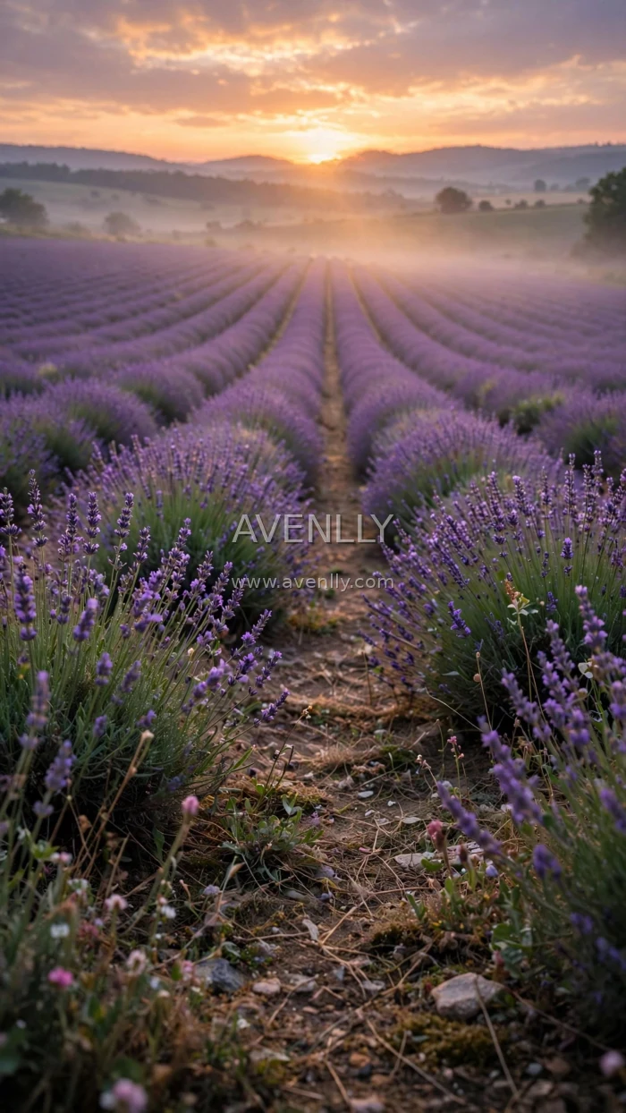 Lavender Field Purple Haze Sunset 4K Wallpaper