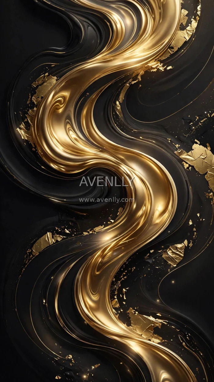Liquid Gold Waves Wallpaper | Luxury Black Abstract 4K