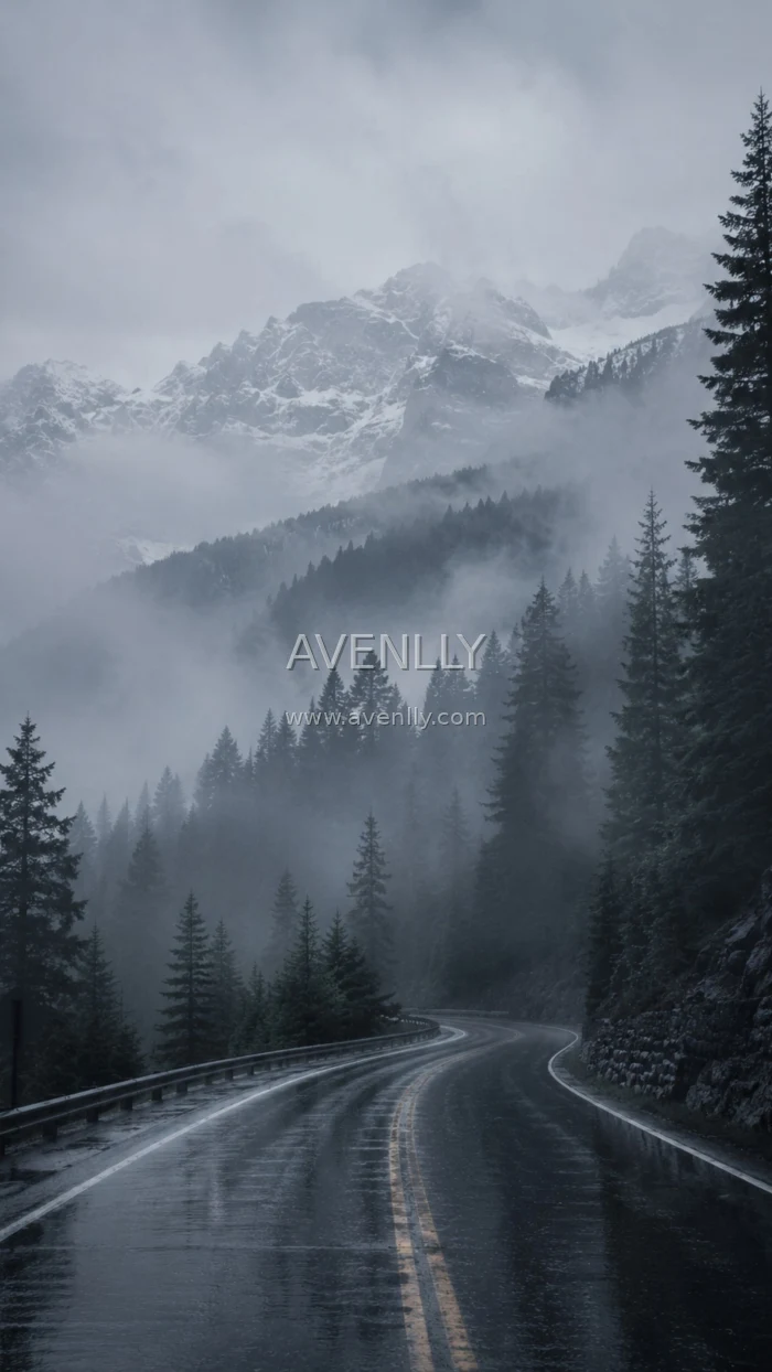 Misty Mountain Road Wallpaper | Moody Forest Drive 4K