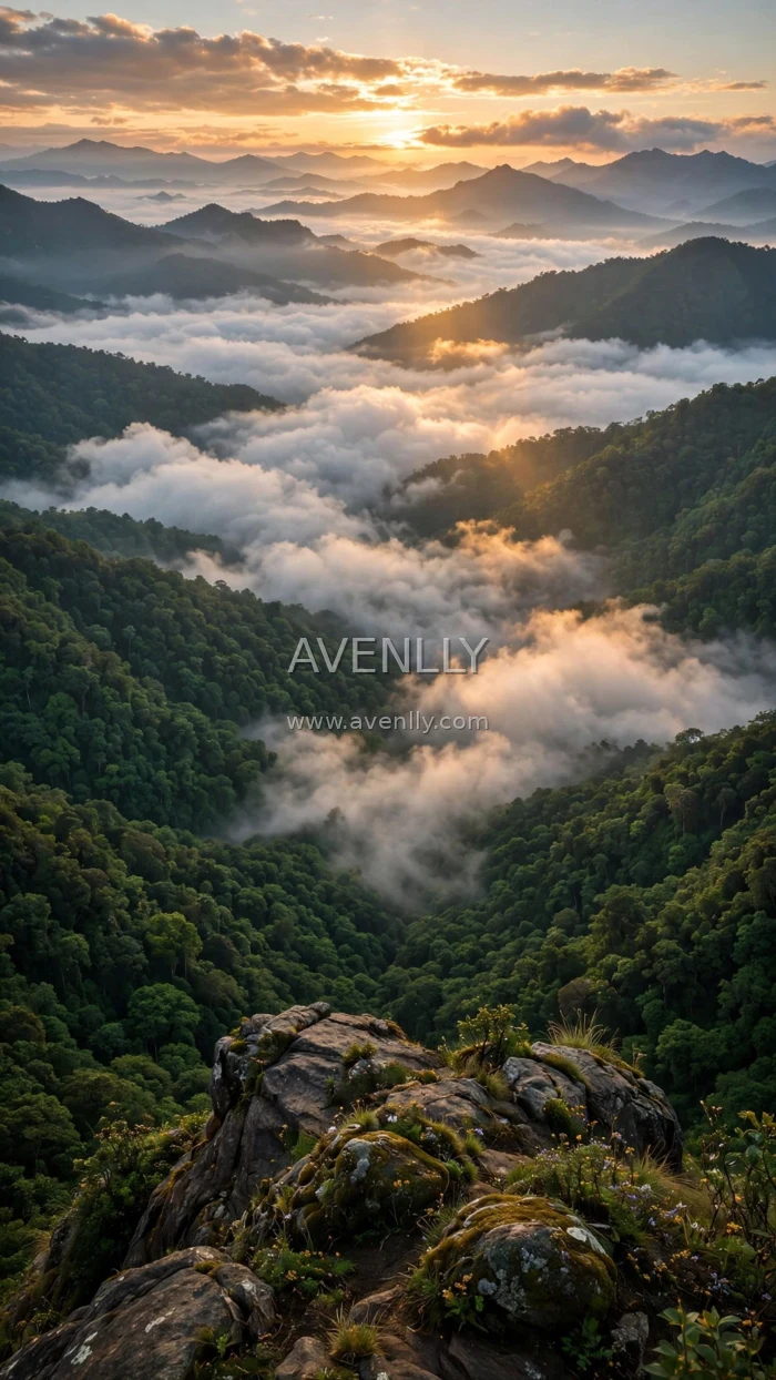 Misty Mountain Sunrise Wallpaper | Cloud Valley Nature 4K